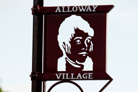 Signage for Alloway Village at Alloway, birthplace of Robert Burns 